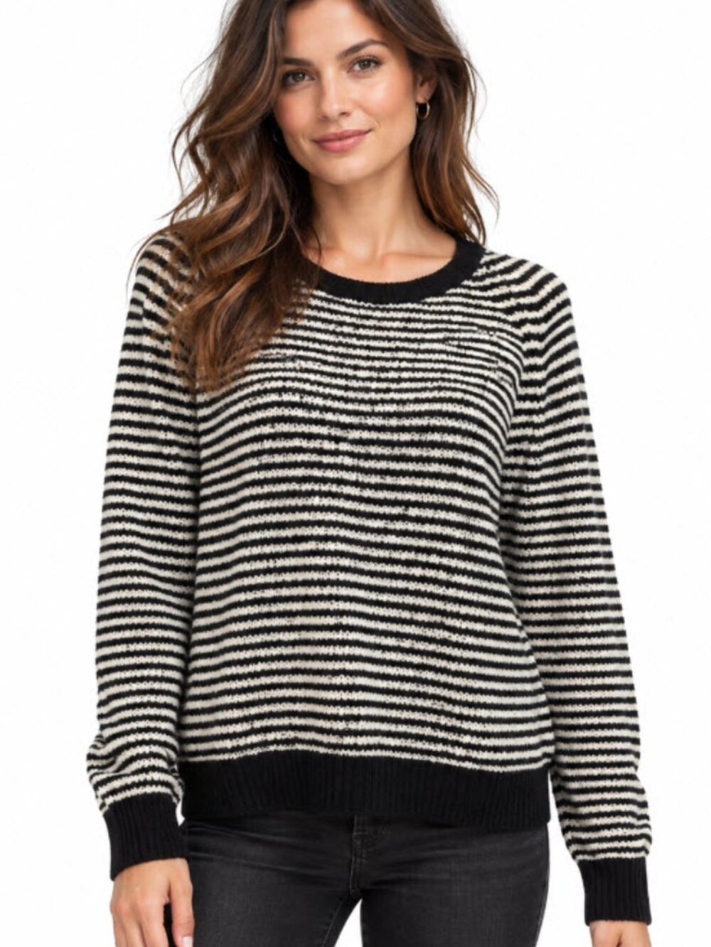 Banana Republic Merino Wool Striped Crewneck Sweater Black White XL Preppy